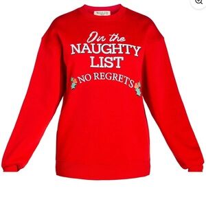 Women’s Christmas Naughty List Graphic Pullover Sweatshirt Long Sleeves, Sz XXS